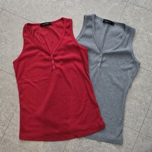 Women's Red and Gray Ribbed Tank Tops